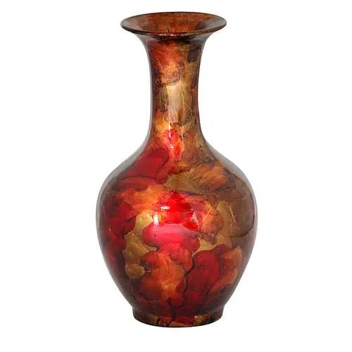 10.25" X 10.25" X 18" Copper Red And Gold Ceramic Foiled and Lacquered Ceramic Vase