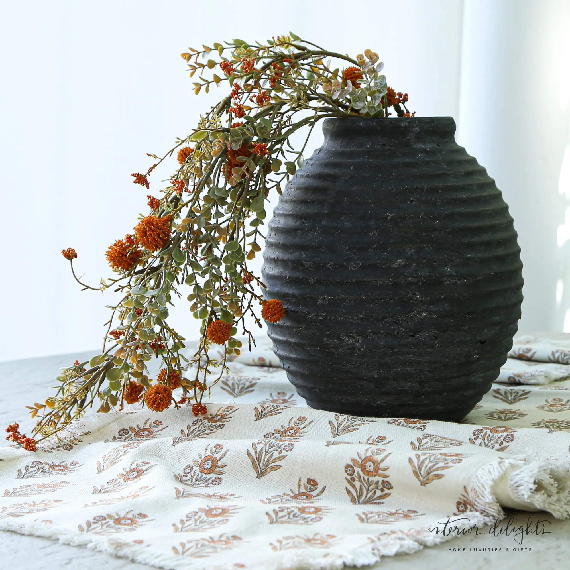 10.5” Black Terracotta Line Vase