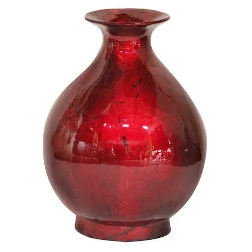 14.5" X 14.5" X 19" Red Ceramic Foiled and Lacquered Ceramic Vase