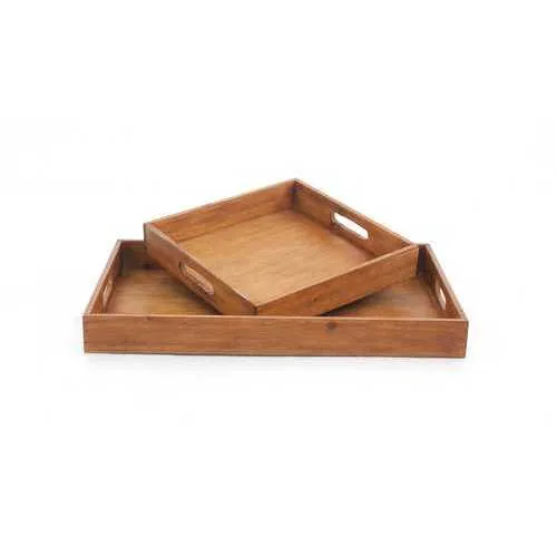 14.5" x 22.5" x 2.5" Brown, Country Cottage, Wooden - Serving Tray 2pc