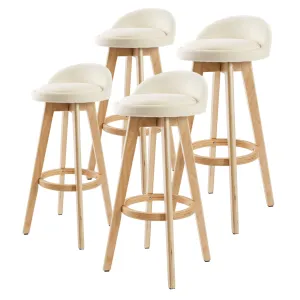 4X Beige Fabric Padded Swivel Bar Stools - La Bella Leila