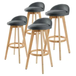 4X Grey Upholstered Swivel Wooden Bar Stools, La Bella