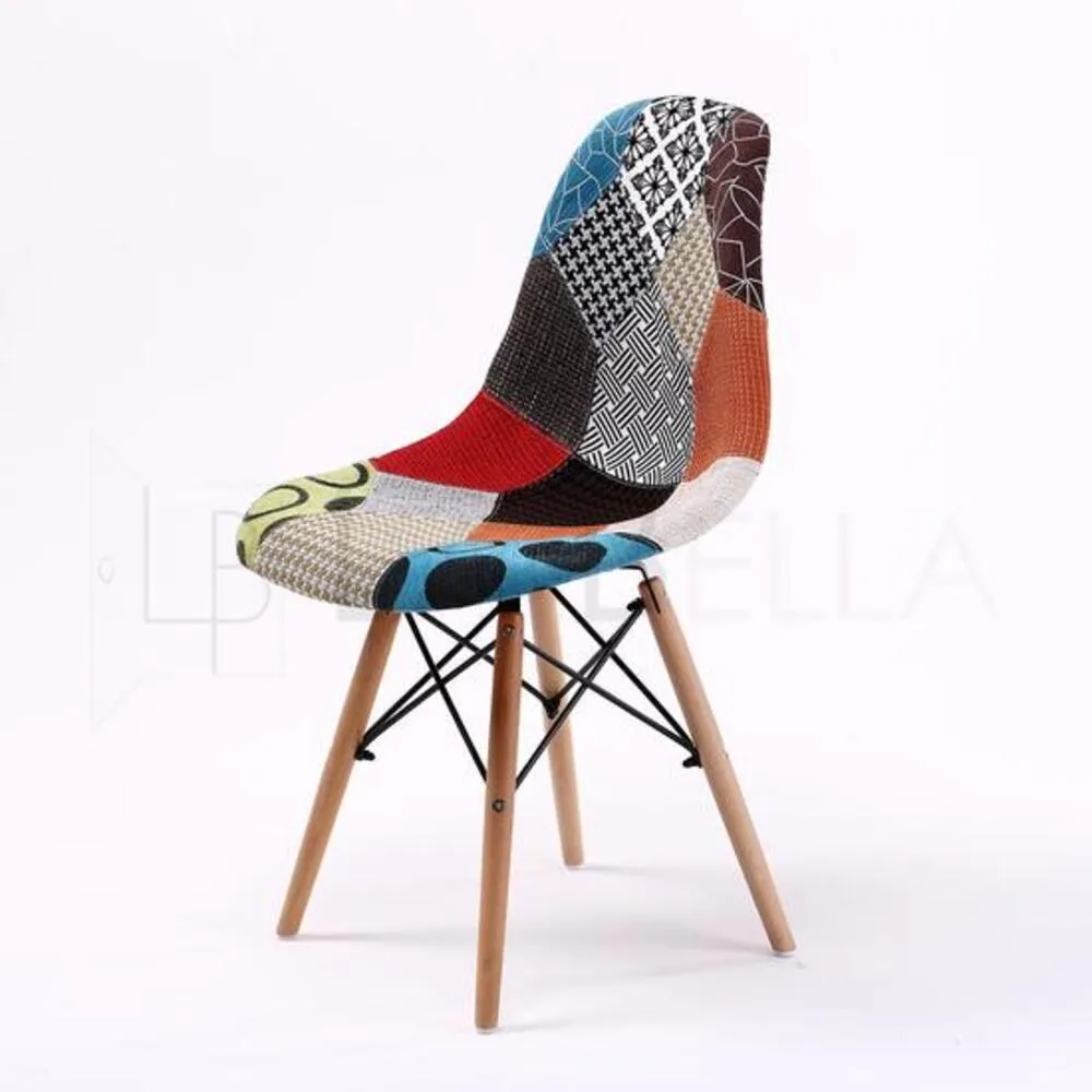 4X Multi-Colour Fabric Retro Dining Chairs Beechwood Legs La Bella