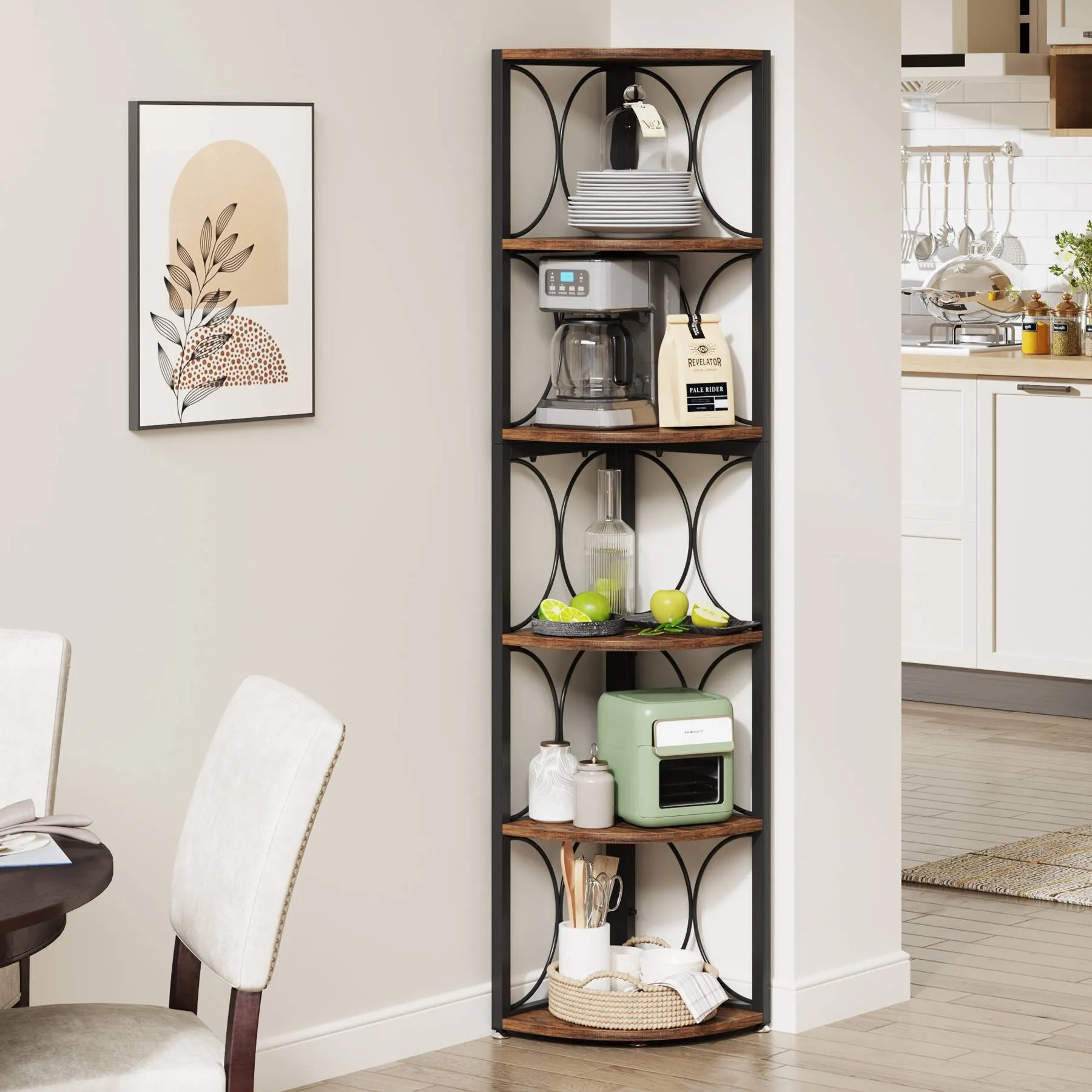 6-Tier Corner Shelf, 67" Corner Bookshelf Shelving Unit