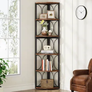 6-Tier Corner Shelf, 67" Corner Bookshelf Shelving Unit