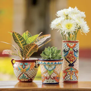 A Floral Day Hand-Painted Floral Talavera Ceramic Vase from Mexico