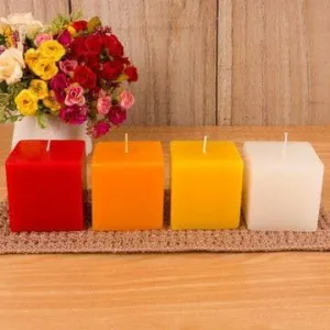 AD Art Creations Cube A Grade Perafin Wax Square Pillar Candle Long Burning Time & Smokeless Unscented Multicolor for Home Décor 4" X 2" Inch Pack of 4