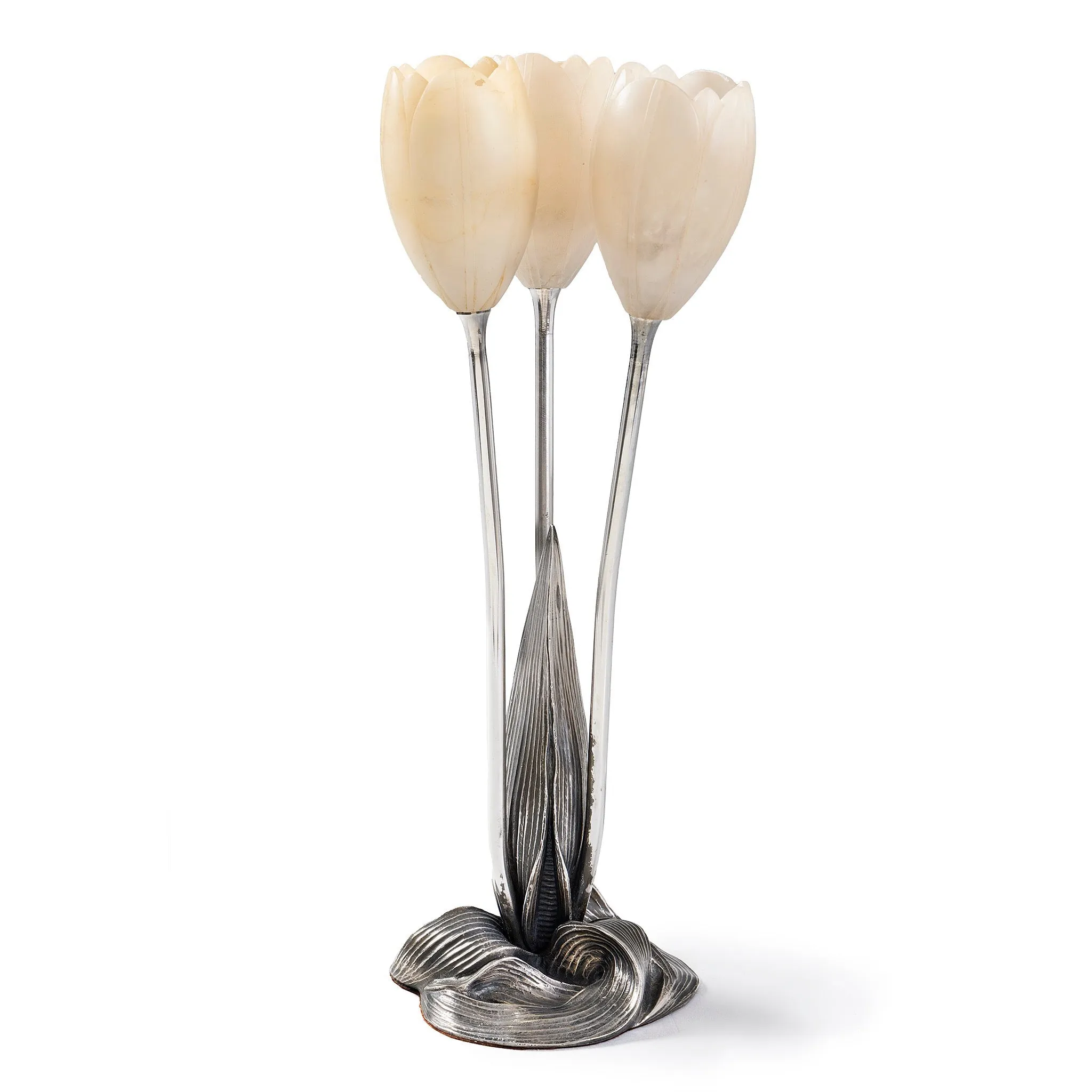 Albert Cheuret Silvered Bronze and Alabaster "Tulip" Lamp