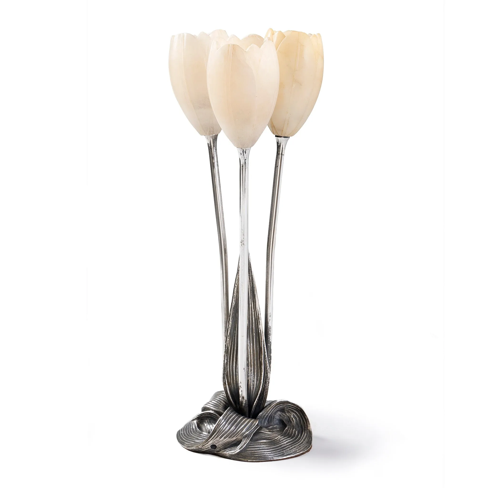 Albert Cheuret Silvered Bronze and Alabaster "Tulip" Lamp