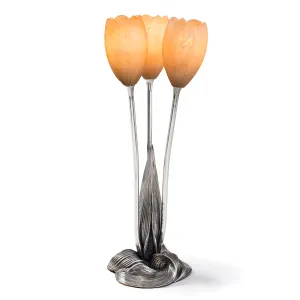 Albert Cheuret Silvered Bronze and Alabaster "Tulip" Lamp