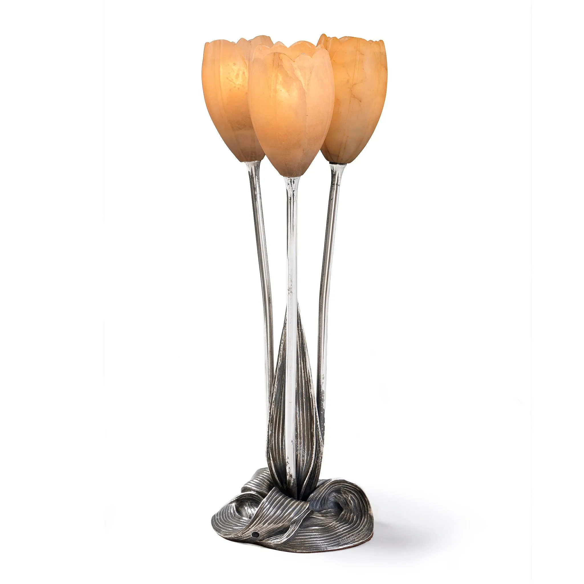 Albert Cheuret Silvered Bronze and Alabaster "Tulip" Lamp