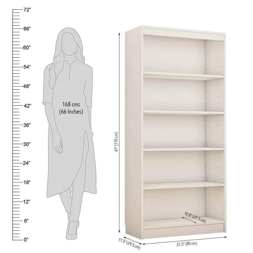 Alpha Book Shelf, Storage Racks and Shelves, Showcase Cabinets Bookcase | 67" High, 5 Shelfs, Frosty White