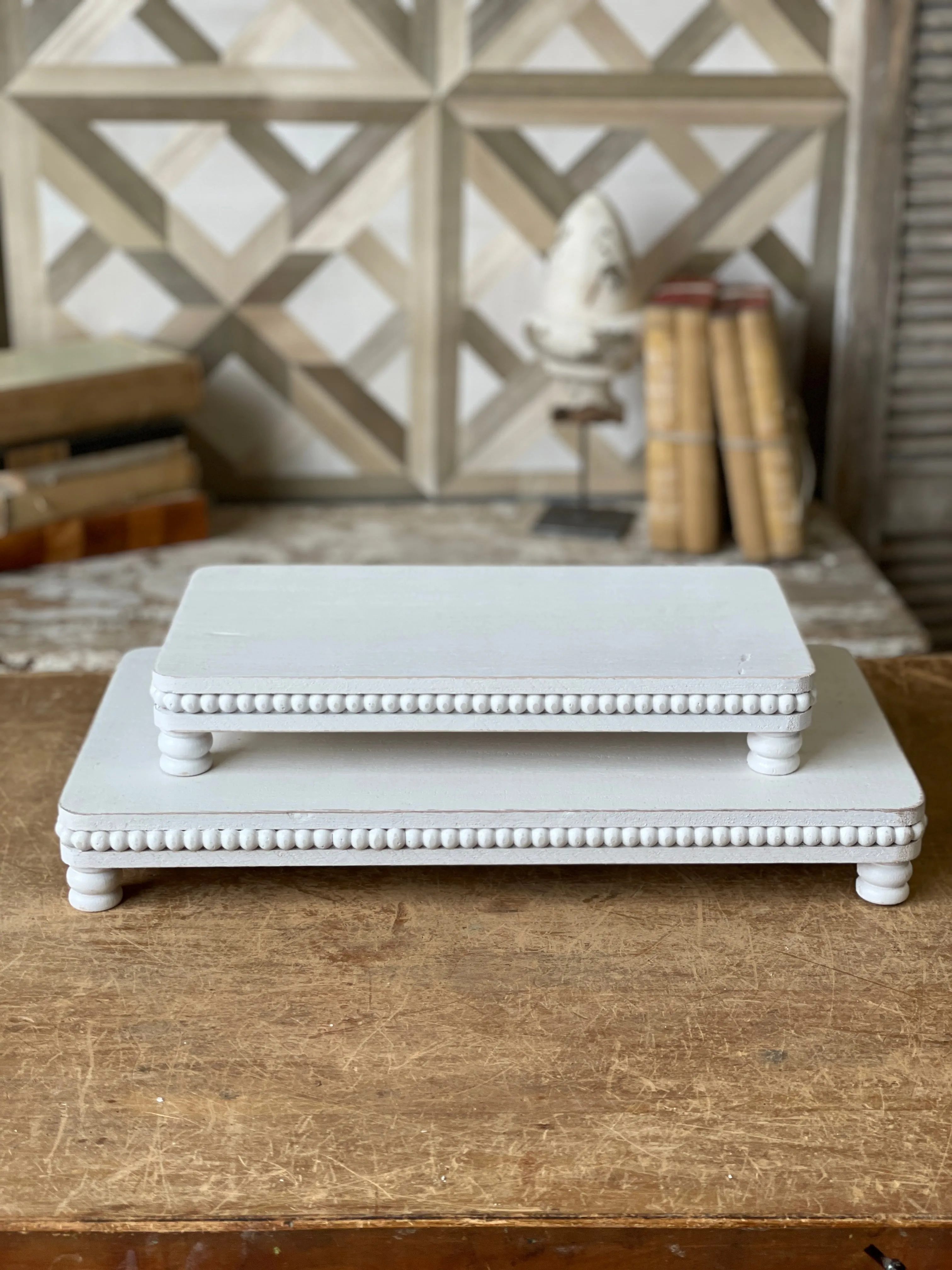 Beaded Chatham Trays | Set/2 | White Wash | SKID SPECIAL *