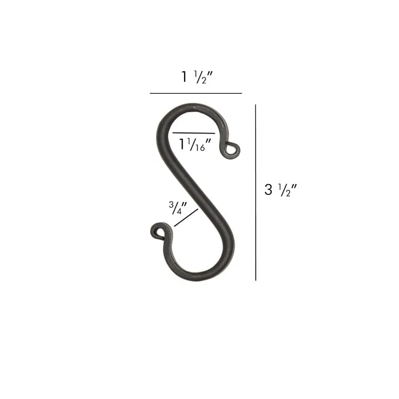 Black Iron "S" Hook - Multiple Sizes