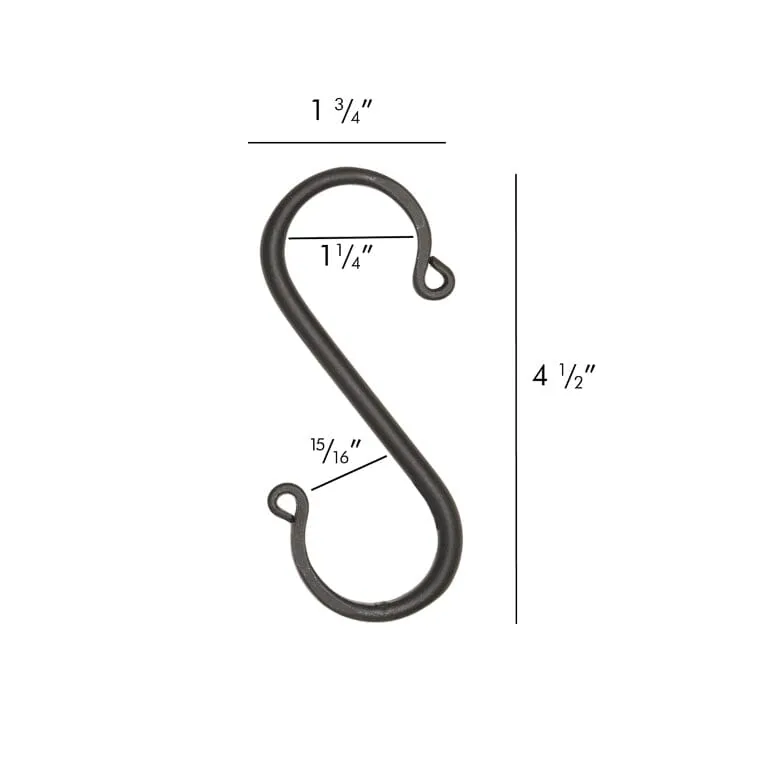 Black Iron "S" Hook - Multiple Sizes