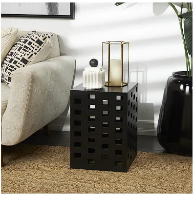 BLACK WOOD GEOMETRIC ACCENT TABLE,