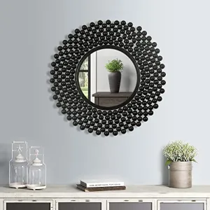 Black Wooden Ball Mirror, 60 cm Diameter