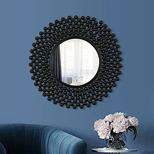 Black Wooden Ball Mirror, 60 cm Diameter