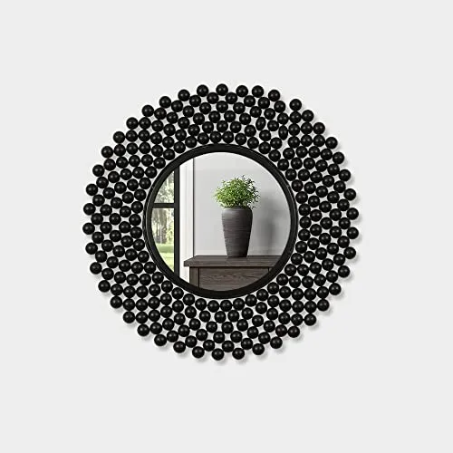 Black Wooden Ball Mirror, 60 cm Diameter