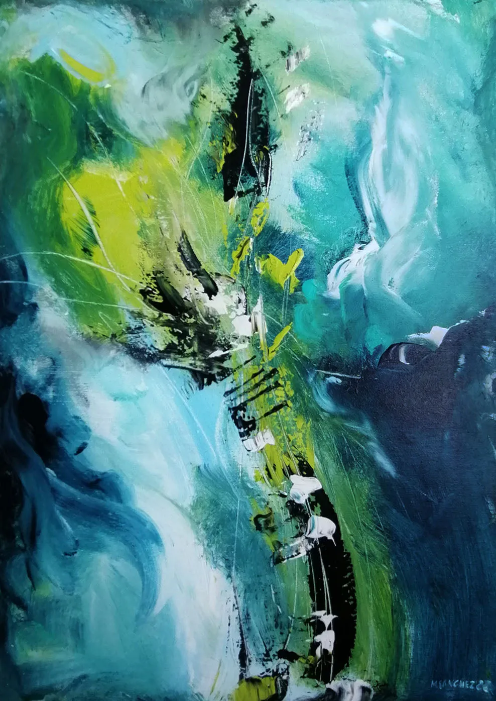 Blue & green abstract painting 20  x 28 inches - ready to ship