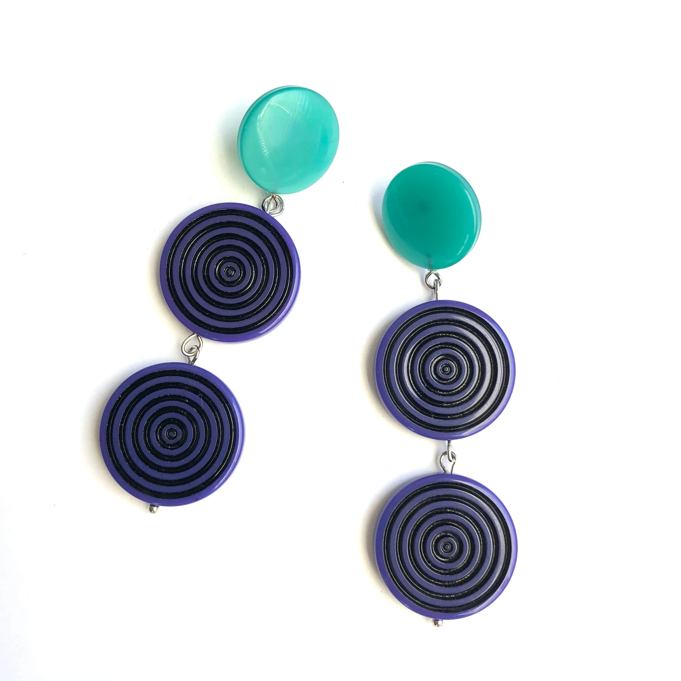 Blue & Green TurnTable Statement Earrings