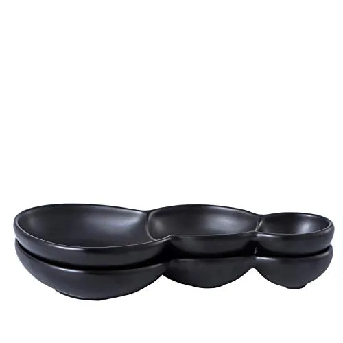 Bruntmor 3 Compartment Matte Porcelain Triplet Bowl Set Set of 2 Black