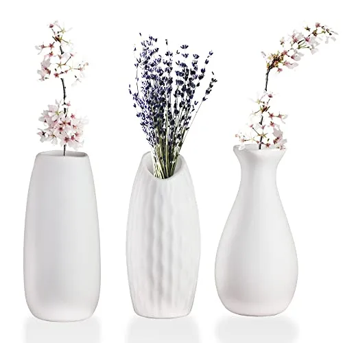 Casa Mondo Small White Vases-Set of 3, 5.2x2.5in, Decorative Ceramic Vases for Home Decor, Modern Farmhouse Flower Vases, Fireplace Mantel, Side Table Decor, Entryway Table Decor, Home Accents