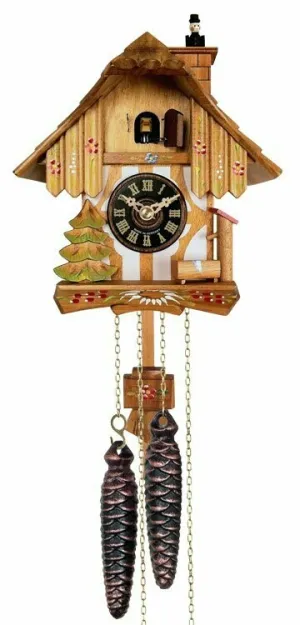 Chalet Style One Day Cuckoo Clock with Chimney Sweeper that Pops In and Out of the Chimney