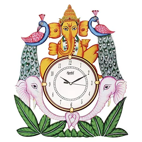 Circadian Ajanta Design Wall Clock for Home décor Living Room Hall Office Bedroom Fancy Stylish Antique Wooden Watch Hand Made Multicolour 44 x 37 cm Pack of 1