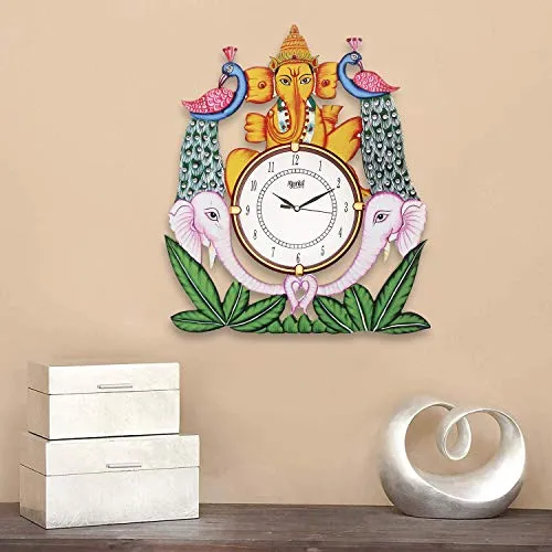 Circadian Ajanta Design Wall Clock for Home décor Living Room Hall Office Bedroom Fancy Stylish Antique Wooden Watch Hand Made Multicolour 44 x 37 cm Pack of 1