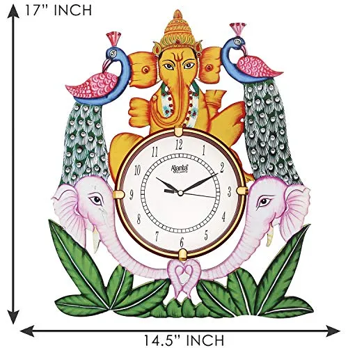 Circadian Ajanta Design Wall Clock for Home décor Living Room Hall Office Bedroom Fancy Stylish Antique Wooden Watch Hand Made Multicolour 44 x 37 cm Pack of 1