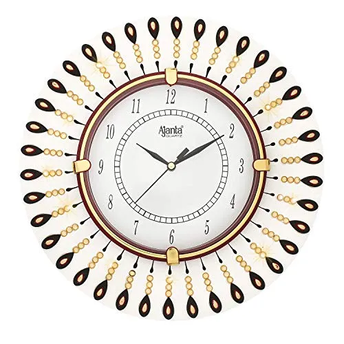 CIRCADIAN Ajanta MDF Wood Round Wall Clock Designer Stylish Wall Clock For Home Living Room Office Bedroom 12X12 IN White Color