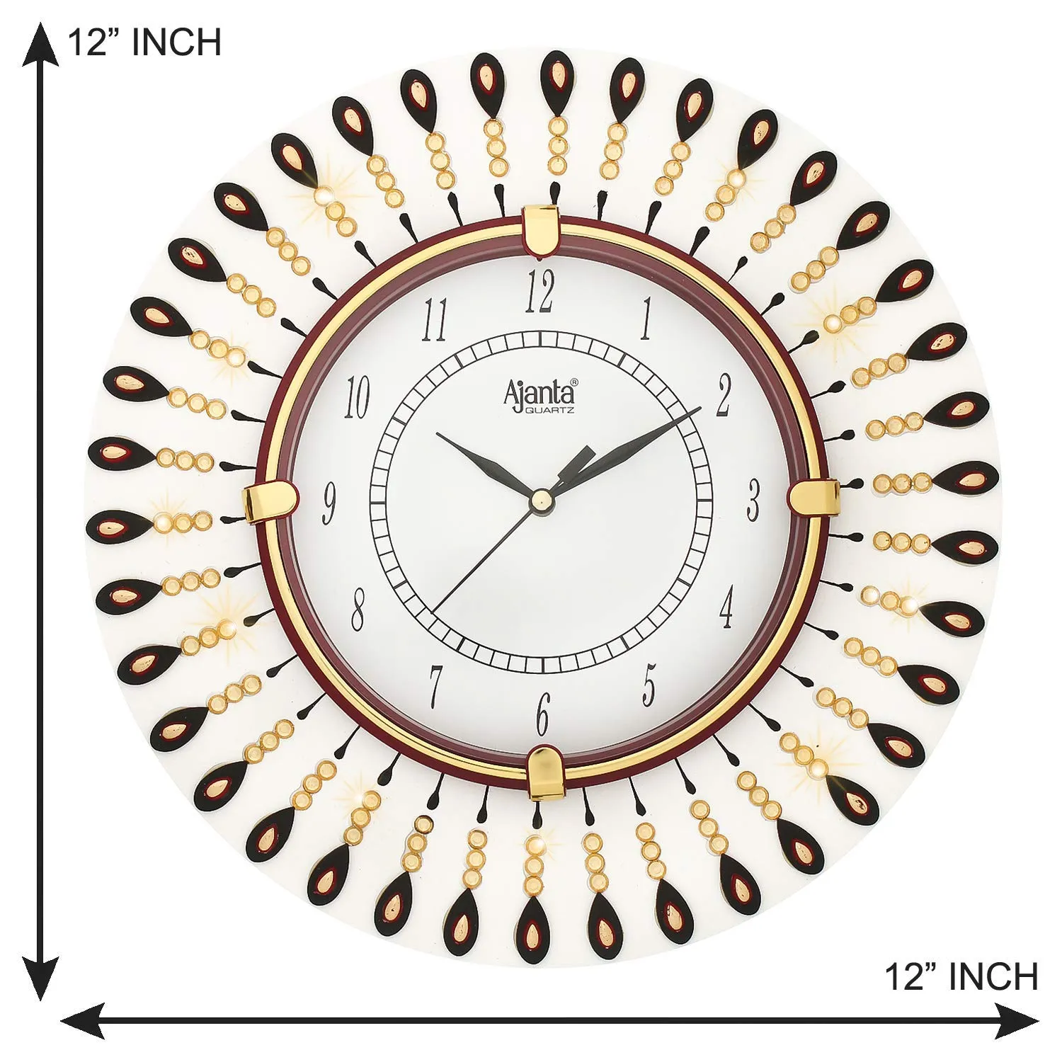 CIRCADIAN Ajanta MDF Wood Round Wall Clock Designer Stylish Wall Clock For Home Living Room Office Bedroom 12X12 IN White Color