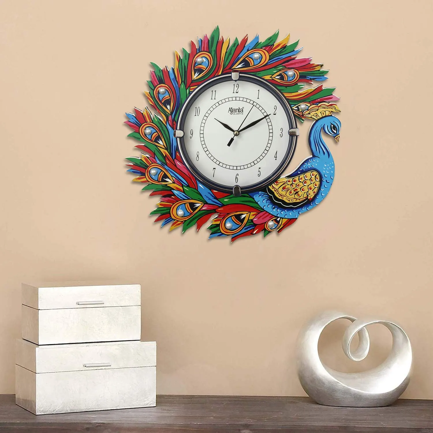 CIRCADIAN Ajanta Wooden Handpainted Desginer Wall Clock for Home Living Room Office Bedroom|Multicolour