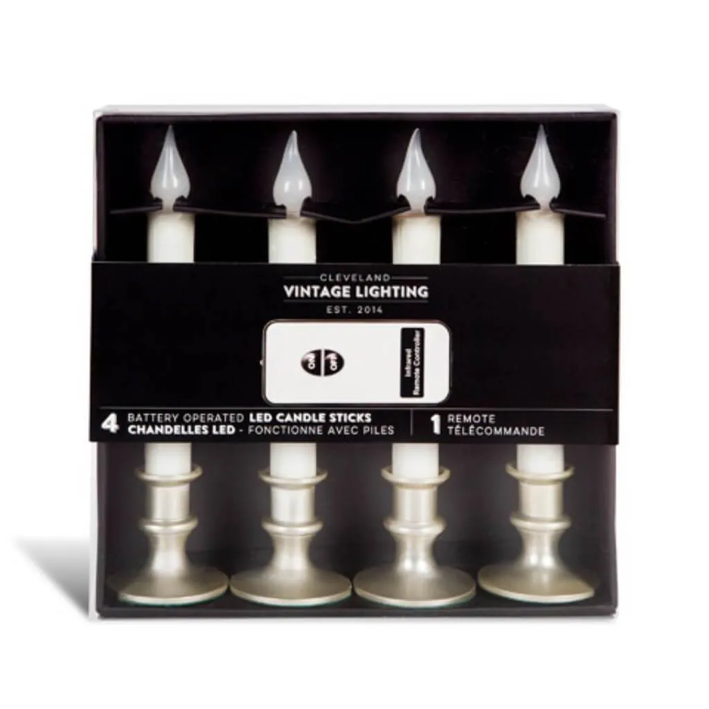 Cleveland Vintage Lighting Battery-Operated LED Pewter Base Candlesticks with Remote 5 pieces