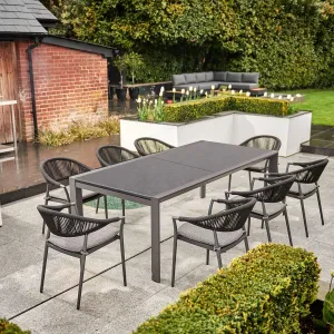 Cloverly 8 Seat Rectangular Extending Dining Set with Ceramic Table in Charcoal