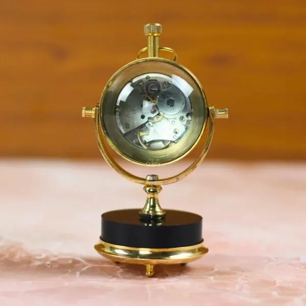 CRAPLE Antique Style Brass Desk Analog Clock Mechanical Ball Vinatge Style Table Desk Decorative (4.7 Inch) - Style for Home & Office, Study, Living Room Decor