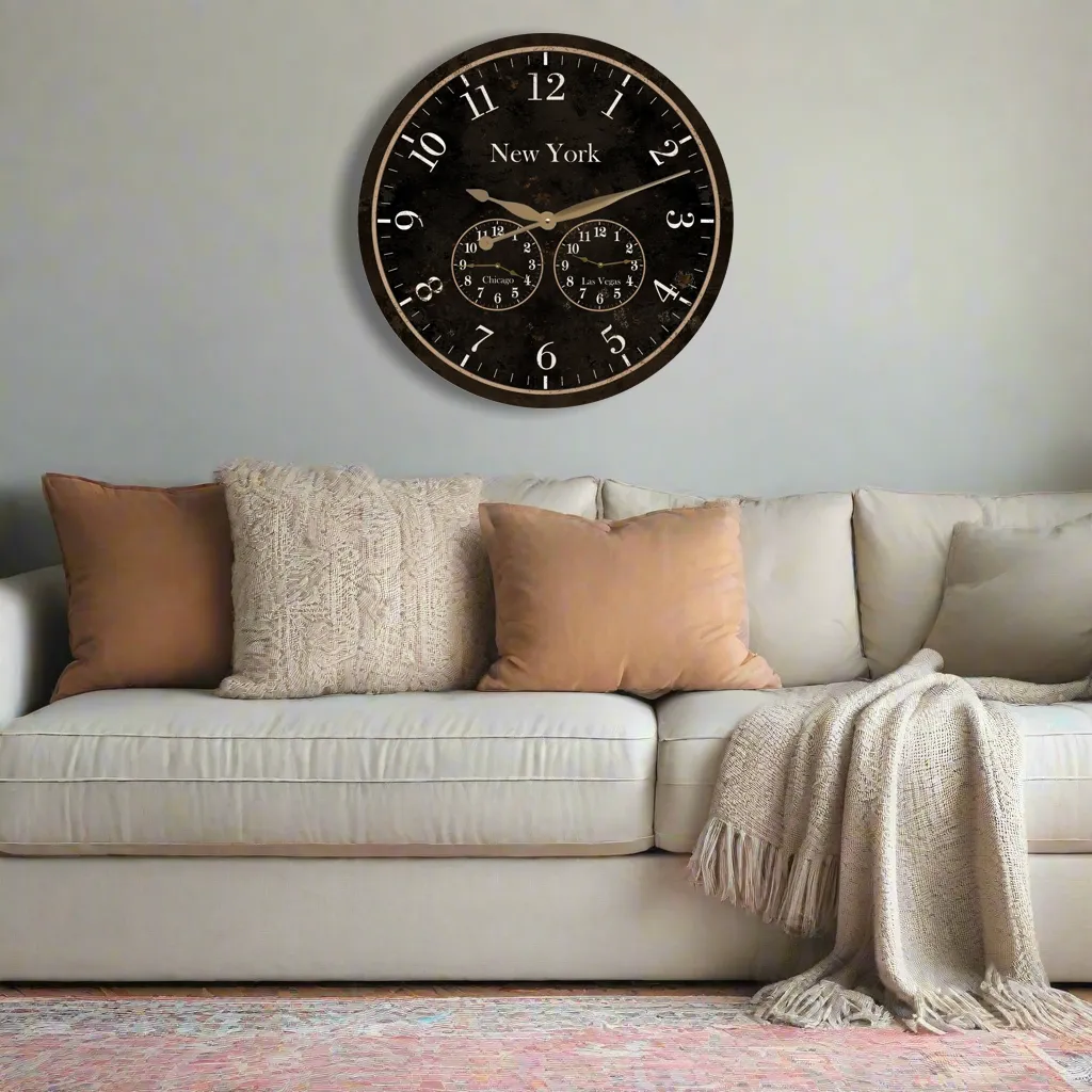 Custom Black Time Zone Clock- Multi Time Zone Display