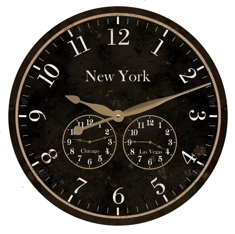 Custom Black Time Zone Clock- Multi Time Zone Display