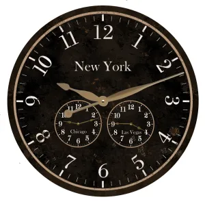 Custom Black Time Zone Clock- Multi Time Zone Display