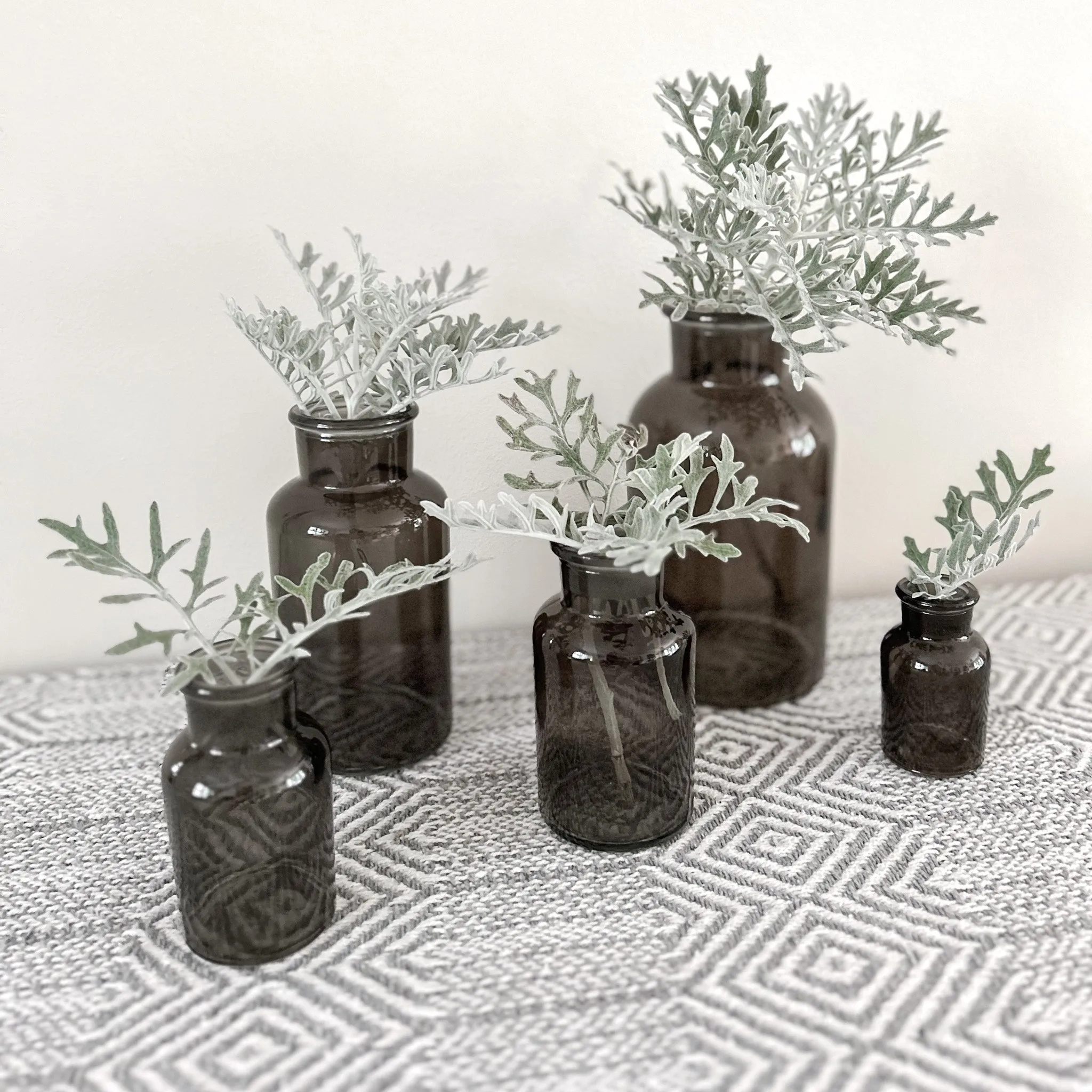 Dark Grey Glass Apothecary Bottle Vases with Lids - Wedding Vases