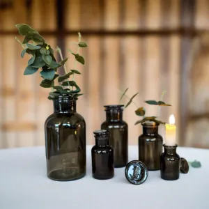 Dark Grey Glass Apothecary Bottle Vases with Lids - Wedding Vases