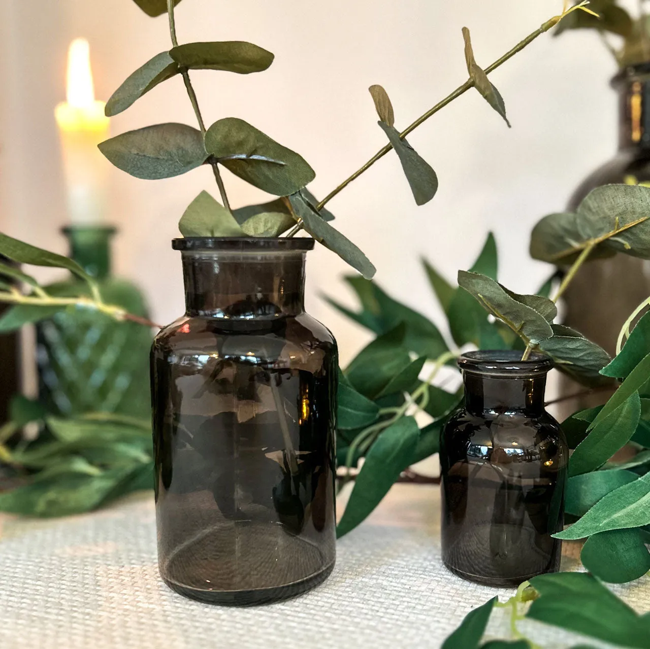 Dark Grey Glass Apothecary Bottle Vases with Lids - Wedding Vases