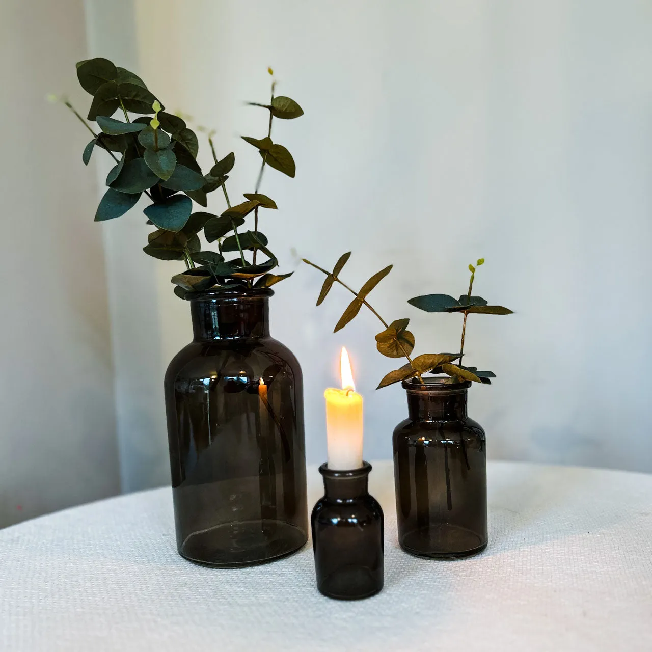 Dark Grey Glass Apothecary Bottle Vases with Lids - Wedding Vases