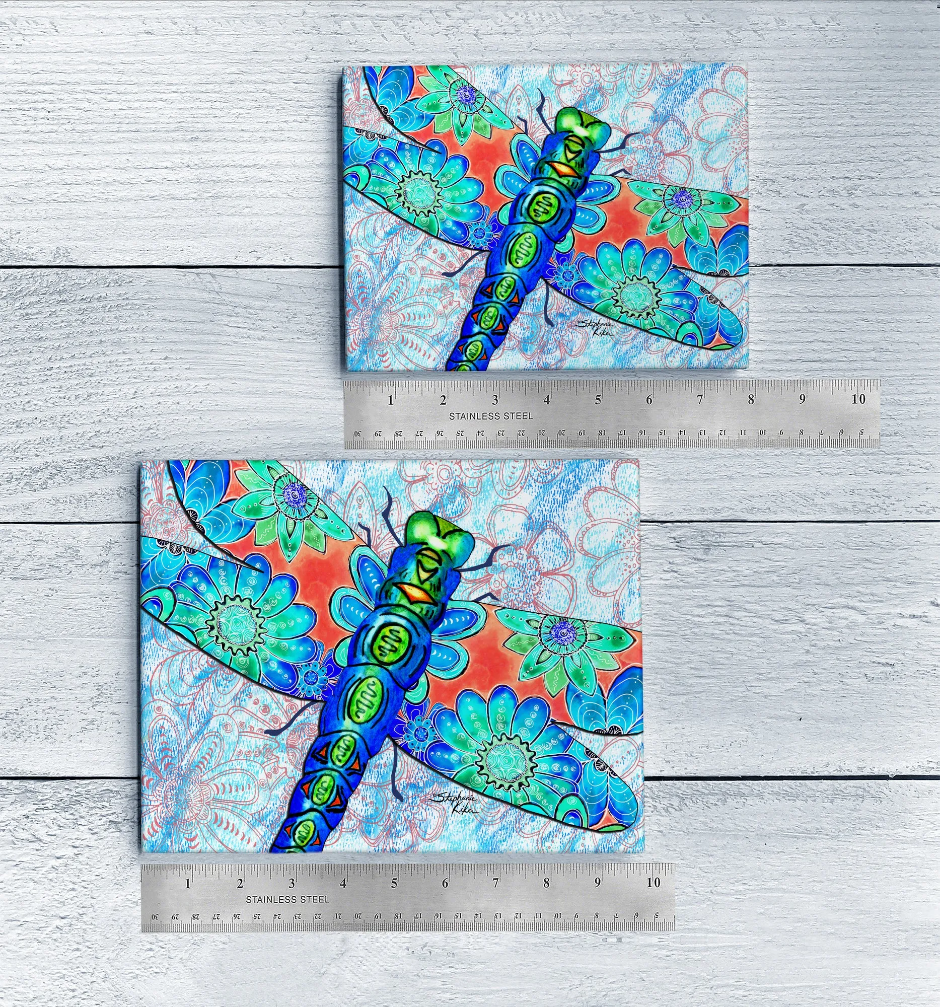 Dragonfly Flowers Ceramic Tile