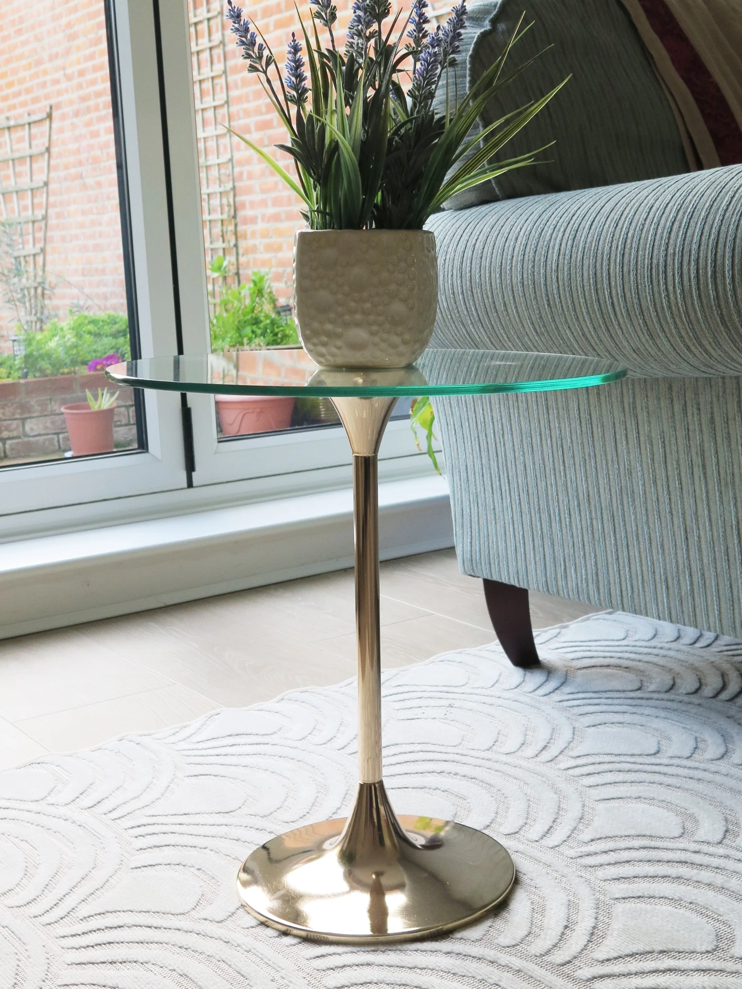 Eleni Side/End Table-Clear Glass Top, Gold Finish Metal Base