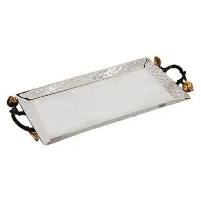 Emanuel Hammered Tray 5" x 11" Pomegranate Branch Great for Shabbat Candle lighting