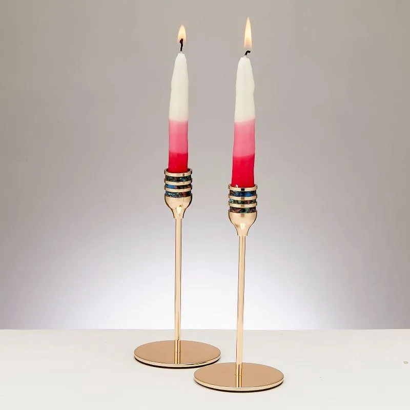 Enameled Aluminum Gold Tone Finish Shabbat Candlesticks Candle Holders