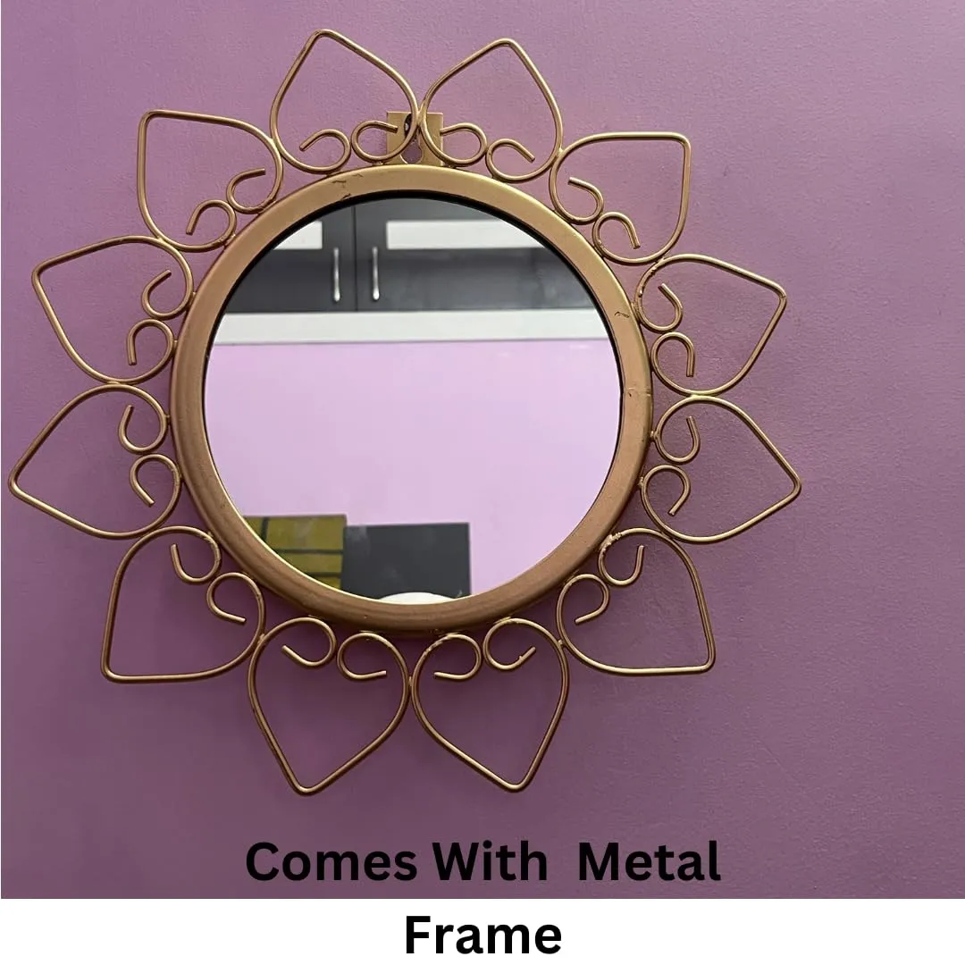 ET Expo-Trends®-Metal Decorative Mirror Wall Mounted Hanging Mirror Metal Golden Rose Design Modern Art Mirror for Home Décor(Black) (Gold)