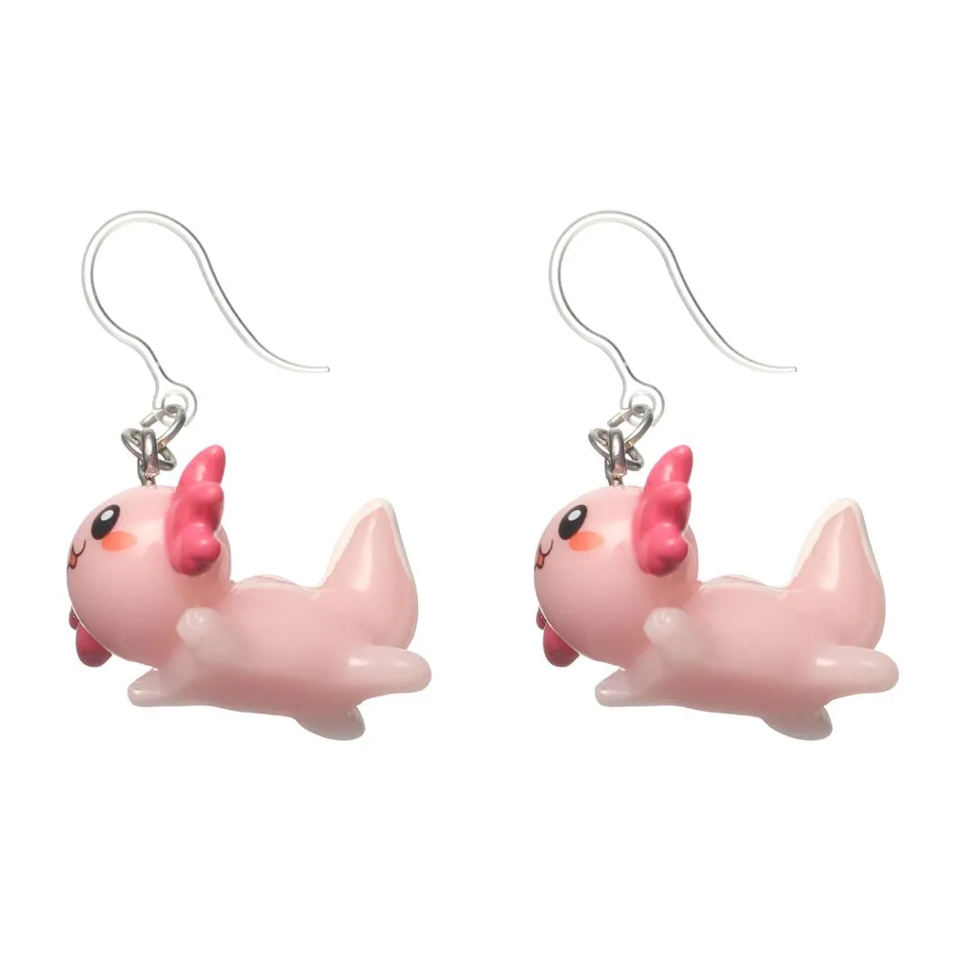 Exaggerated Axolotl Dangles Hypoallergenic Earrings for Sensitive Ears Made with Plastic Posts